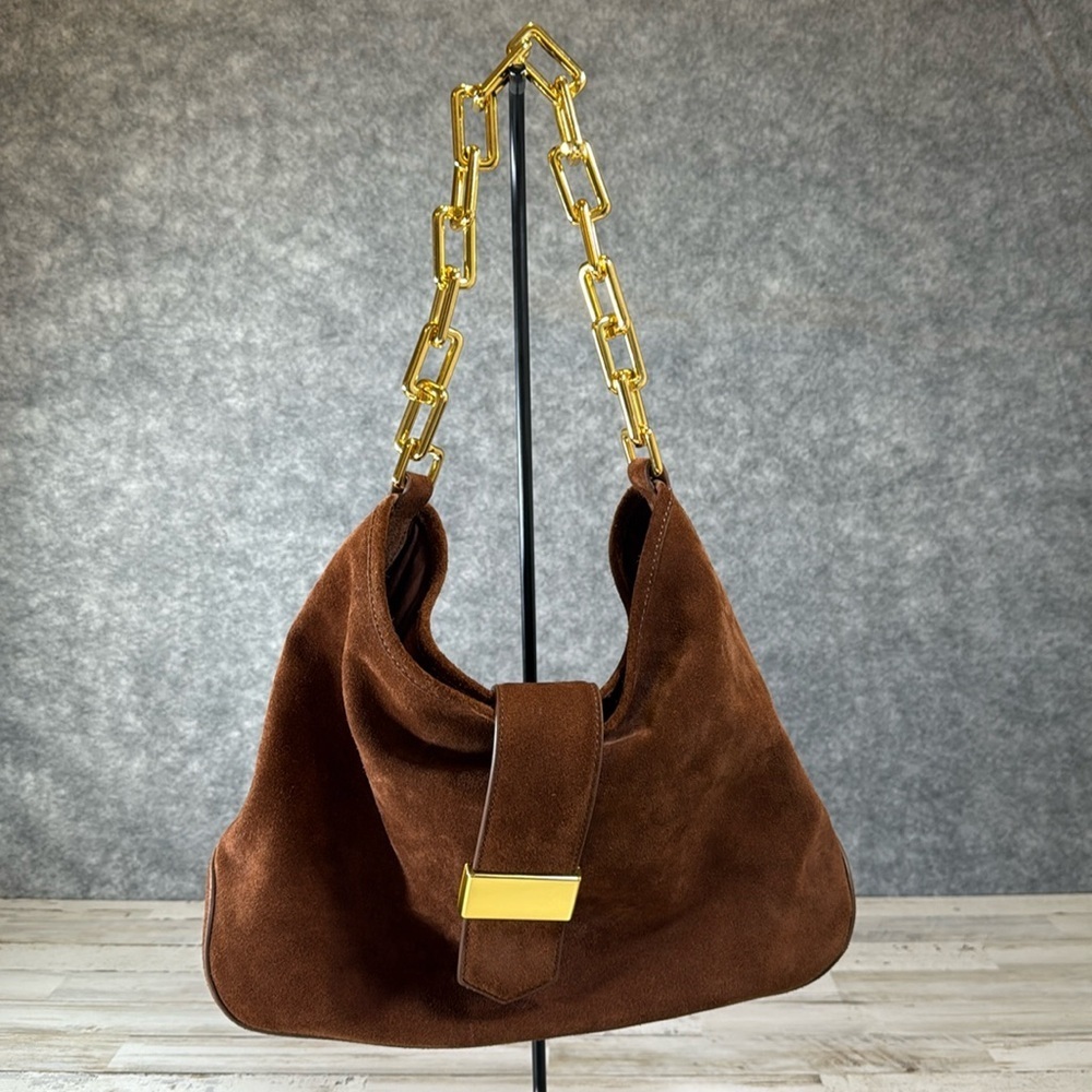 J. Crew Brown Suede Berkeley Bag with Gold Chain